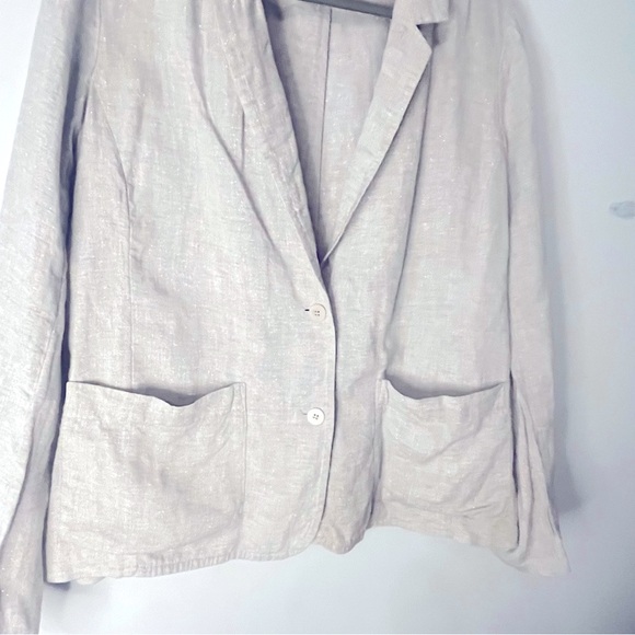 Eileen Fisher Linen Blazer Gray W/silver metallic Thread throughout Sz Large - Picture 4 of 8